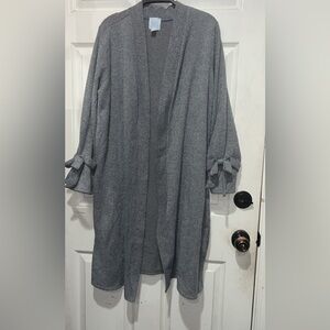 Sunday grey long cardigan w bow accents on sleeves size 1X #bow #cardigan